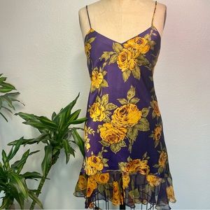 ☁️✨Purple and Yellow Floral Print Slip Dress from Linda in Size Medium☁️✨